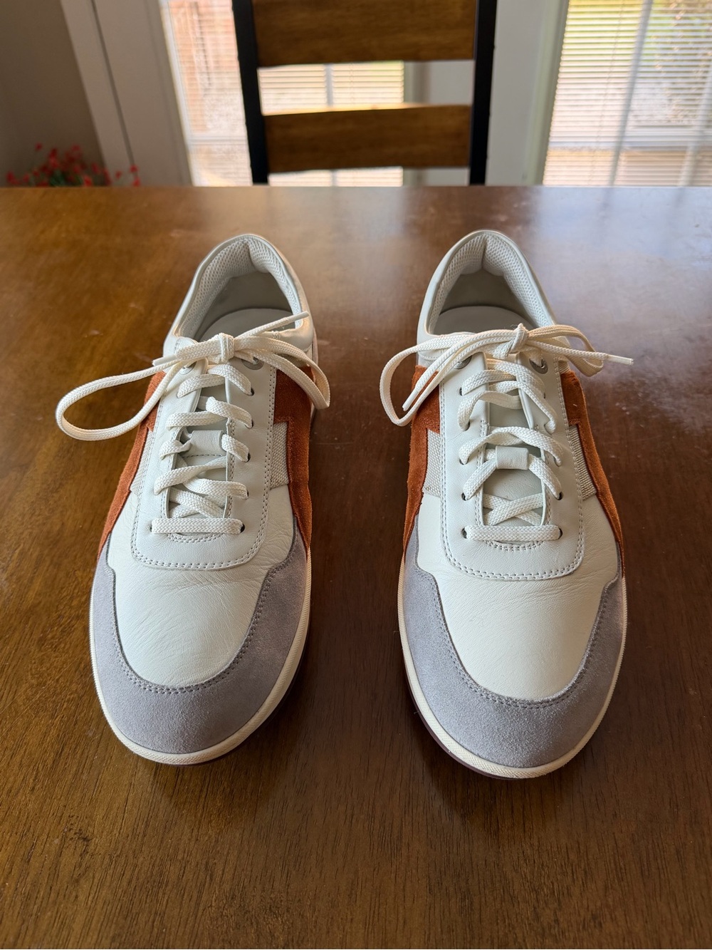 Salvatore Ferragamo White Leather Sneakers with Gray and Brown Accents